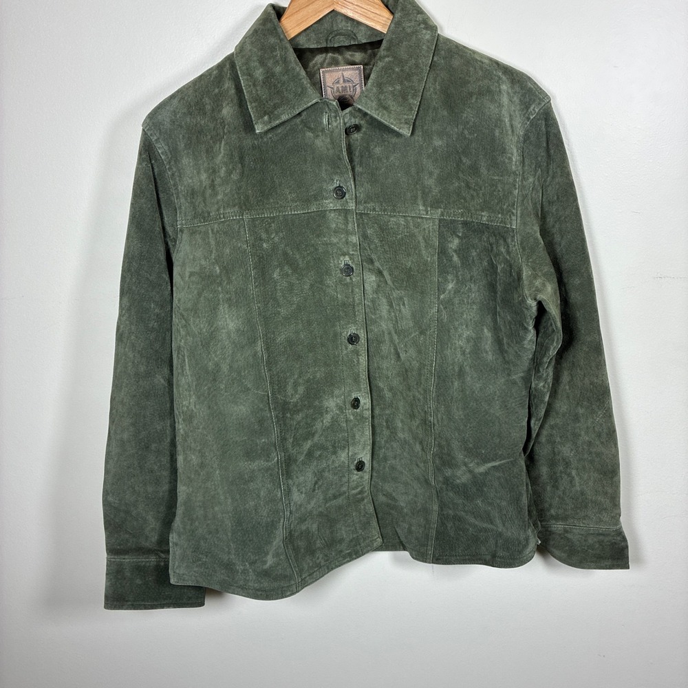 Vintage AMI Womens Suede Leather Jacket Size L Forest Green Earthy Forest Fairy